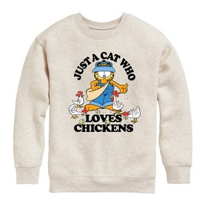 Boys' - Garfield - Just A Cat Who Loves Chickens Graphic Long Sleeve Fleece Sweatshirt - 1 of 4