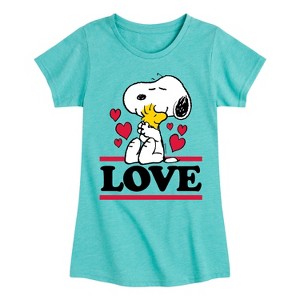 Girls' - Peanuts - Love Snoopy Woodstock Fitted Short Sleeve Graphic T-Shirt - 1 of 4