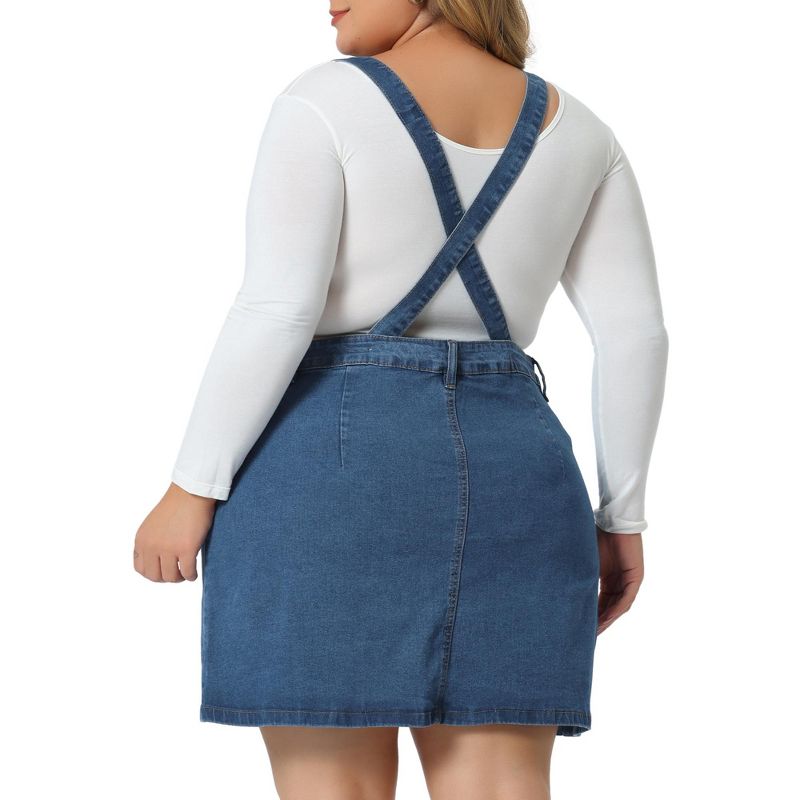 Agnes Orinda Women's Plus Size Suspender Adjustable Strap Cross Back Mini Denim  A-Line Skirts, 4 of 6