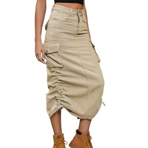 Clearlove Women Long Cargo Skirt Loose Maxi Skirts for Women Drawstring High Waist Maxi Cargo Skirt with Pockets Black - 1 of 4