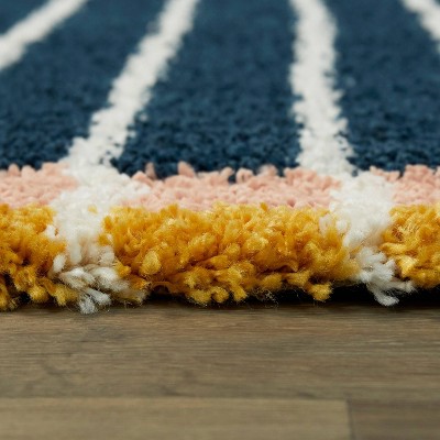 Navy and White 5' x 7' Shag Kids' Area Rug