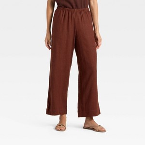 Women's Mid-Rise Wide Leg Linen Pull-On Pants - A New Day™ - 1 of 3