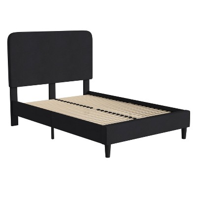 Platform Bed with Headboard and Fabric Upholstered Frame 14 Wooden Slats - Merrick Lane