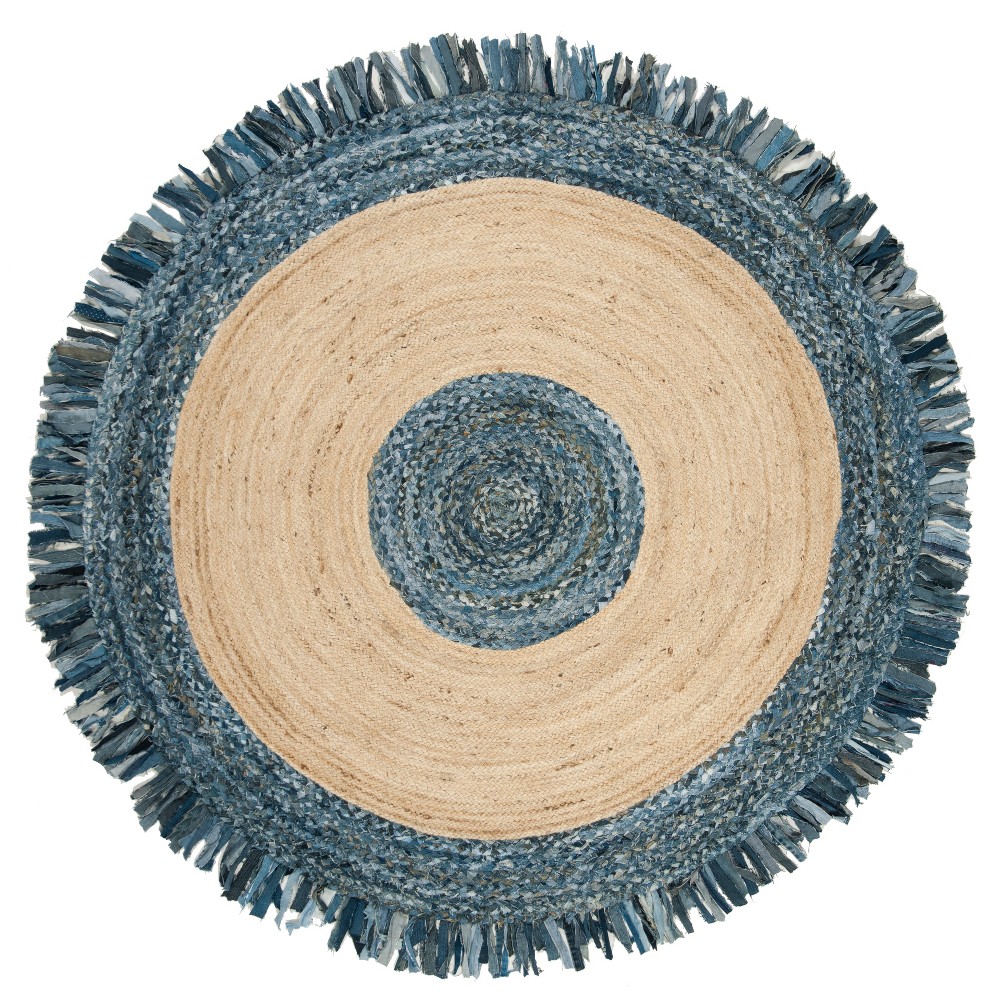 5' Solid Woven Round Area Rug Ivory/Denim - Safavieh