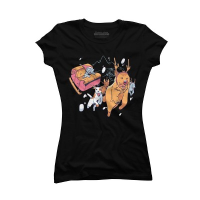 Junior's Design By Humans Christmas santa cat By ArtStyleAlice T-Shirt