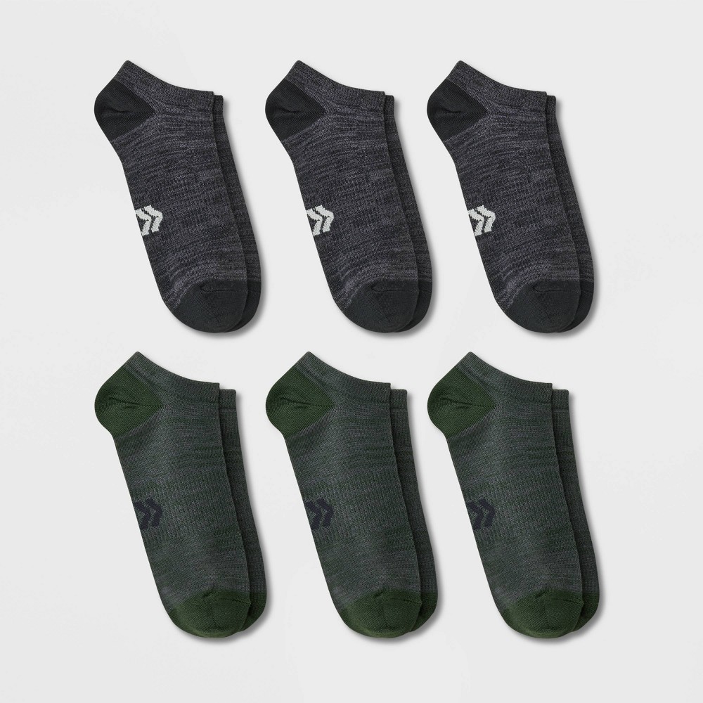 Men's Light Weight Tonal Random Feed Socks 6pk - All In Motion™ Olive Green/Black 6-12