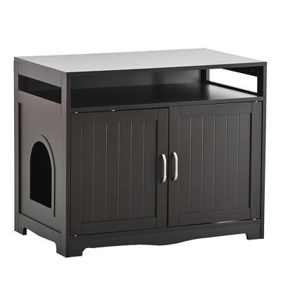 GustoWave Designer Cat Washroom, Storage Bench Cat Litter Box Enclosure Furniture Box House with Table, Spacious Storage