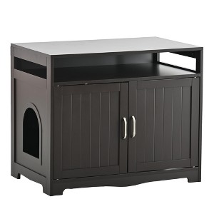 GustoWave Designer Cat Washroom, Storage Bench Cat Litter Box Enclosure Furniture Box House with Table, Spacious Storage - 1 of 4