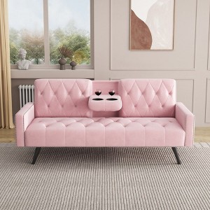 CAVINAS Modern Tufted Velvet Sofa Bed, 3-in-1 Adjustable Loveseat with Cup Holders, 500lb Capacity,Pink - 1 of 4
