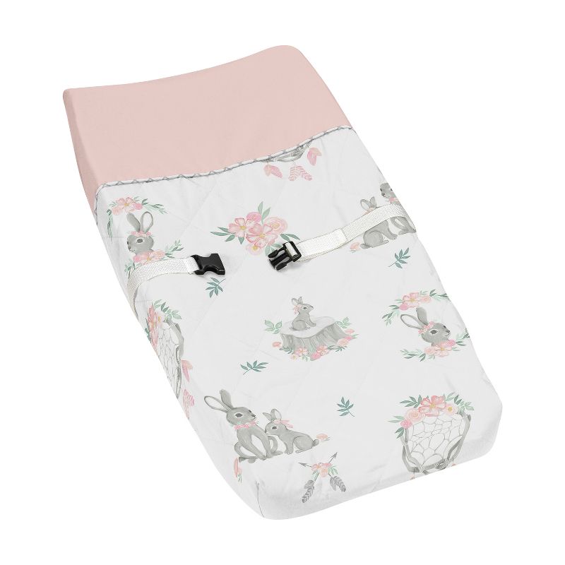 Sweet Jojo Designs Girl Changing Pad Cover Bunny Floral Pink Grey and White, 1 of 7