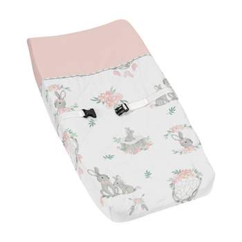 Sweet Jojo Designs Girl Changing Pad Cover Bunny Floral Pink Grey and White