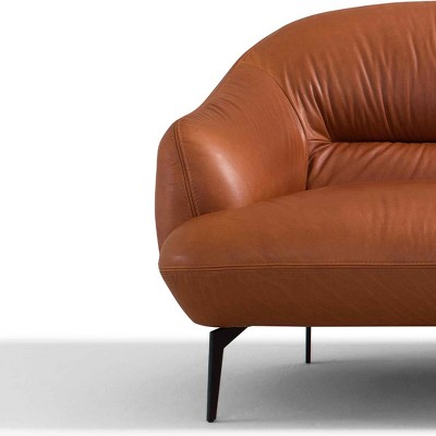 Cognac Leather Sloped Armrests 88'' Sofa with Metal Legs