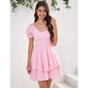 Coolmee Women's Ruffle Wrap Flowy Dress Puff Sleeve Flounce Short Sleeve A Line Mini Dress - 2 of 4