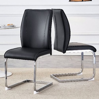 CAVINAS Modern Luxury Simple Arch Chair, PU High Resilience Dining Chair with Crazy Horse Texture and Arched Metal Leg