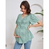 BLUEMING Womens Maternity Drawstring Front V Neck T Shirts Short Sleeve Tops Pleated Casual Shirt - 3 of 4