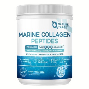NATURE TARGET Marine Collagen Peptides Powder - Type I III Collagen with Probiotics, Vitamin C & Hyaluronic Unflavored 35 Servings - 1 of 4