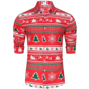 Men's Hawaiian Floral Shirts Summer Party Casual Basic Button Shirt Tropical Christmas Holiday Beach Shirts - 1 of 4