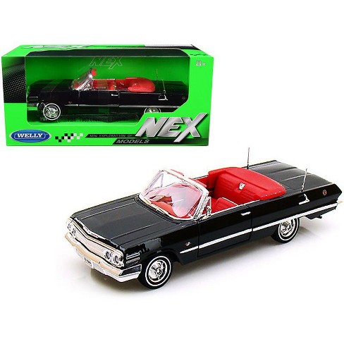 1963 Chevrolet Impala Convertible Black With Red Interior 1 24 Diecast Model Car By Welly Target