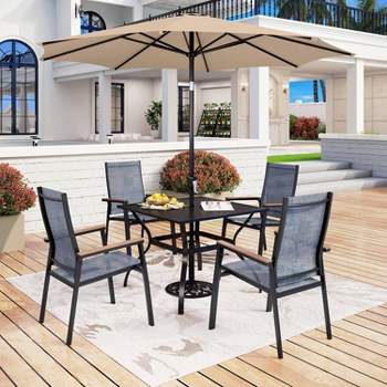 5pc Patio Set with Steel Table with 1.57" Umbrella Hole & Lightweight Aluminum Sling Chairs - Captiva Designs