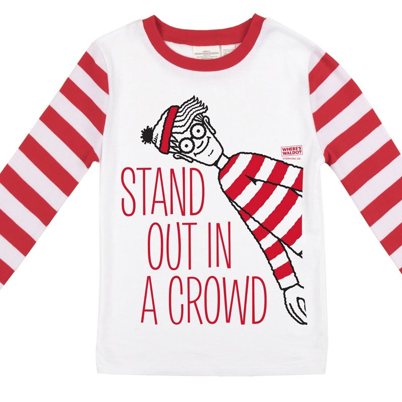 Where's Waldo Stand Out In A Crowd Youth Girls Long Sleeve Shirt & Red & White Striped Sleep Pajama Pants Set, 4 of 5