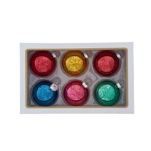 Kurt Adler 80MM Mercury Glass Multicolor Ball Ornament, 6-Piece Box - 1 of 4