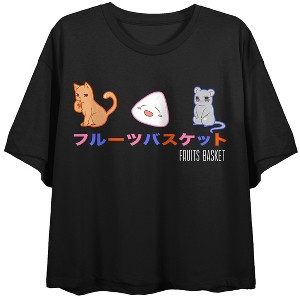 Fruits Basket Anime Characters Graphic Juniors Black Crop Top Shirt-XL - 1 of 2