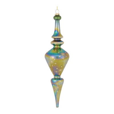 Melrose Iridescent Green and Gold Glass Drop Ornaments Set
