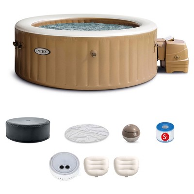 INTEX PureSpa 4 Person Bubble Massage Inflatable Hot Tub Spa Bundled with Battery Powered Multicolor LED Light, and Adjustable Headrest (2 Pack)