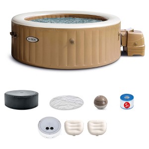 INTEX PureSpa 4 Person Bubble Massage Inflatable Hot Tub Spa Bundled with Battery Powered Multicolor LED Light, and Adjustable Headrest (2 Pack) - 1 of 4