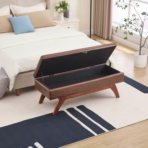 Kumasinova 47" Teddy/PU Leather Storage Ottoman Bench,Foot Stool with Solid Wood Legs,Multifunctional End of Bed Storage Bench and for Bedroom - 1 of 4