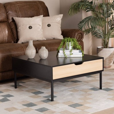 Sleek Two-Tone Oak and Black Square Coffee Table with Storage