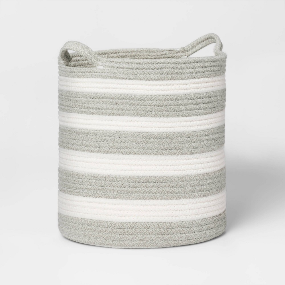 Photos - Other Decoration Medium Striped Coiled Kids' Rope Basket Gray - Pillowfort™