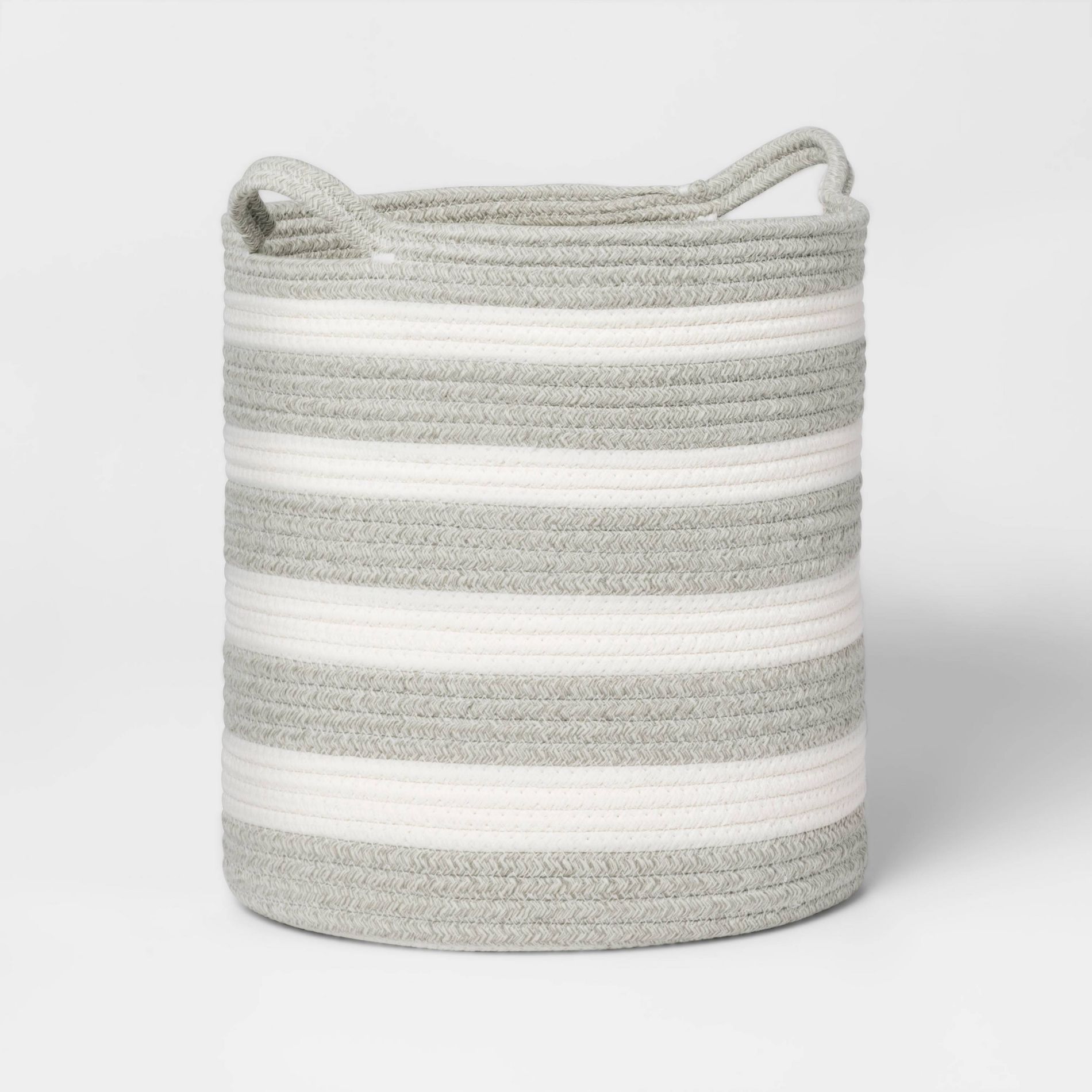 Medium Striped Coiled Kids' Rope Basket Gray - Pillowfort™: Toy & Storage Basket, Cotton & Polyester, Circular Design