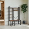 Hall Tree with Bench and Shoe Storage, Entryway Coat Rack with Shoe Bench, 5 Storage Shelves, 9 Coat Hooks, 6 Side Hooks, 15.7 x 47.2 x 74.8 Inches - 2 of 3