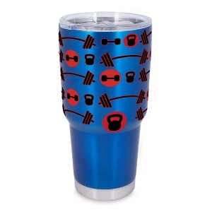 100 North 30 Ounce Stainless Steel On the Go Travel Tumbler With Push Top Lid, Workout Weights Blue - 1 of 4