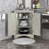 Triangular Wooden Corner Cabinet with Doors & Adjustable Shelves, Bathroom Corner Storage Cabinet for Kitchen Bathroom Living Room Grey - 2 of 4