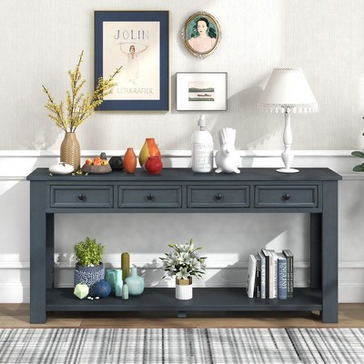 CAVINAS Modern Console Table with 4 Storage Drawers and Bottom Shelf, 63 inch Rectangle Entryway Table for Living Room,Hallway