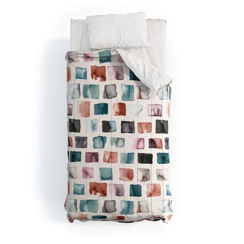 Deny Designs Queen Ninola Design Mineral Color Blocks Rustic Poly Comforter Set - Deny Designs: Geometric Art, Reversible, 3-Piece Bedding
