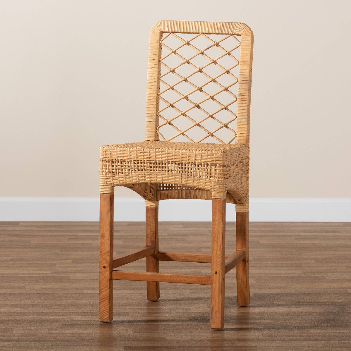 bali & pari Moscow Rattan and Wood Counter Height Barstool Natural/Walnut: Bohemian Style, Mango Frame, No Assembly Required - thumbnail 9