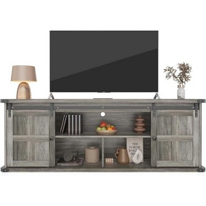 70“ Farmhouse TV Stand for 75 Inch TVs, Mid Century Modern TV Console Table with Sliding Barn Doors & Storage Cabinets for Living Room Bedroom - 1 of 4