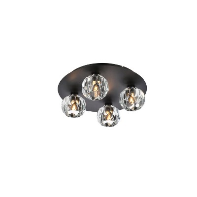 Modern Black Iron Ceiling Lamp with Clear Crystal Shades