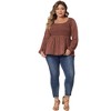 Agnes Orinda Women's Plus Size Long Sleeve Smock Waist Square Neck Floral Peplum Blouses - 3 of 4