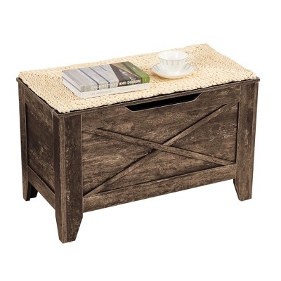VECELO 18/30/43" Storage Ottoman Wooden Bench with Wicker-Knot Cushions Toy Box Organizer with Safety Hinges Charcoal Gray/White