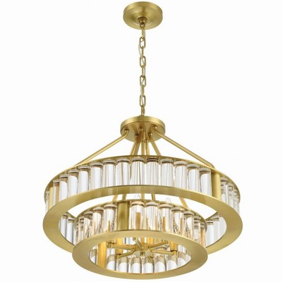 Aged Brass and Crystal 6-Light Two-Tier Chandelier