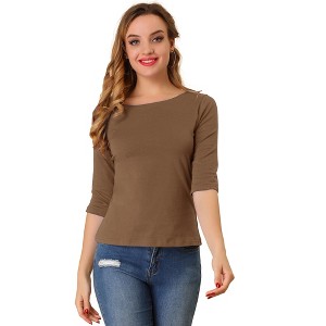 INSPIRE CHIC Women's Classic Solid Elbow Sleeves Round Neck Slim Fit T-Shirts - 1 of 4