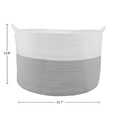 Extra-Large Gray and White Woven Cotton Rope Basket
