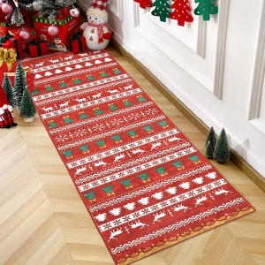 Christmas Area Rug Non-Slip Washable Snowflake Living Room Rug with Rubber Backing, Low Pile Faux Wool Soft Rug Holiday Decor Xmas Rug - 1 of 4