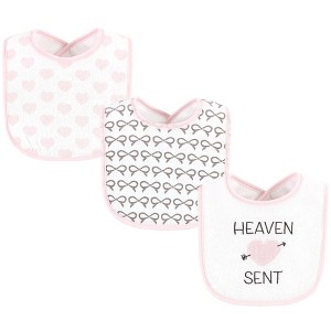 Hudson Baby Infant Girl Fiber Filled Drooler Bibs 3pk, Heaven Sent Heart Arrow, One Size - 1 of 4