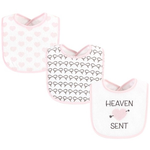 Hudson Baby Infant Girl Fiber Filled Drooler Bibs 3pk, Heaven Sent Heart Arrow, One Size - image 1 of 4