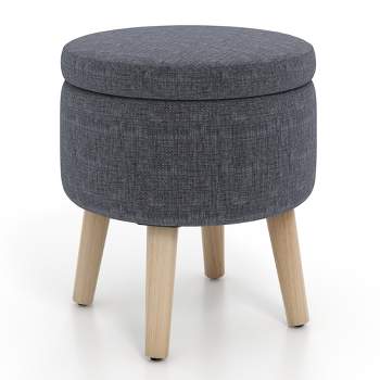 Costway Round Storage Ottoman Accent Storage Footstool with Tray for Living Room Bedroom